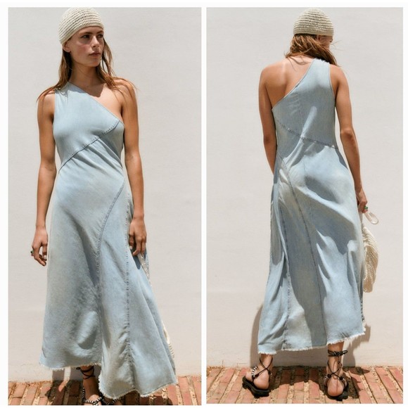 Zara asymmetric denim dress - Picture 1 of 16